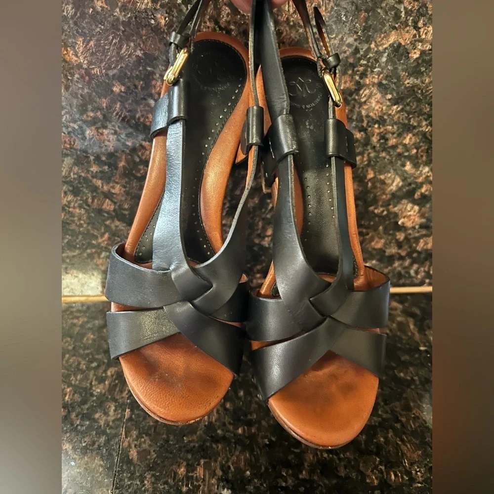 Johnston & Murphy Studded Black Leather Wood Heels Shoes Women's US 8.5